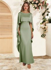 Augday Eli Sheath Boatneck Stretch Satin Dress