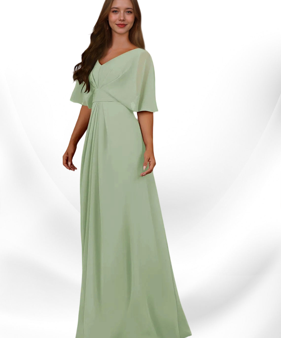 Augday Oksana A-Line V-Neck Pleated Chiffon Dress
