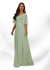 Augday Oksana A-Line V-Neck Pleated Chiffon Dress