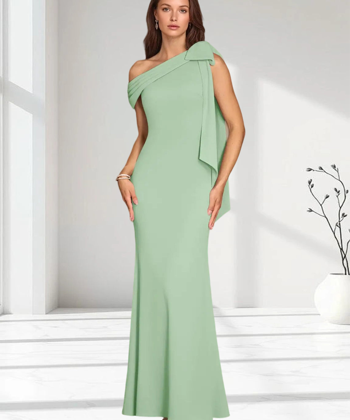 Augday Myers Mermaid Pleated Stretch Crepe Dress