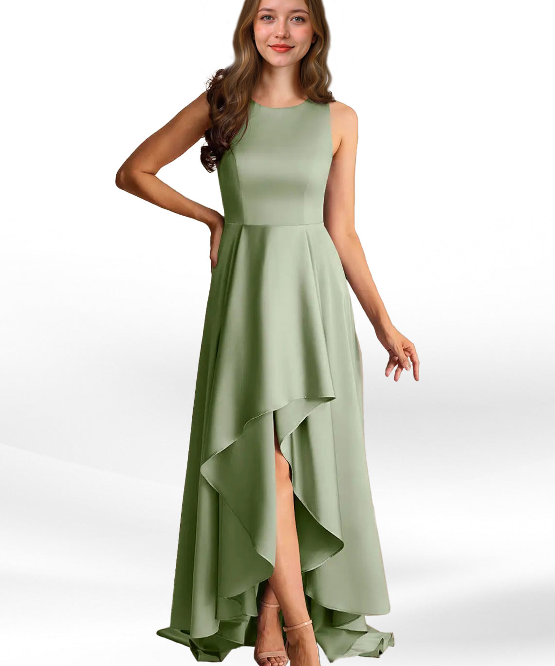 Augday Niles A-Line Trains Stretch Satin Dress