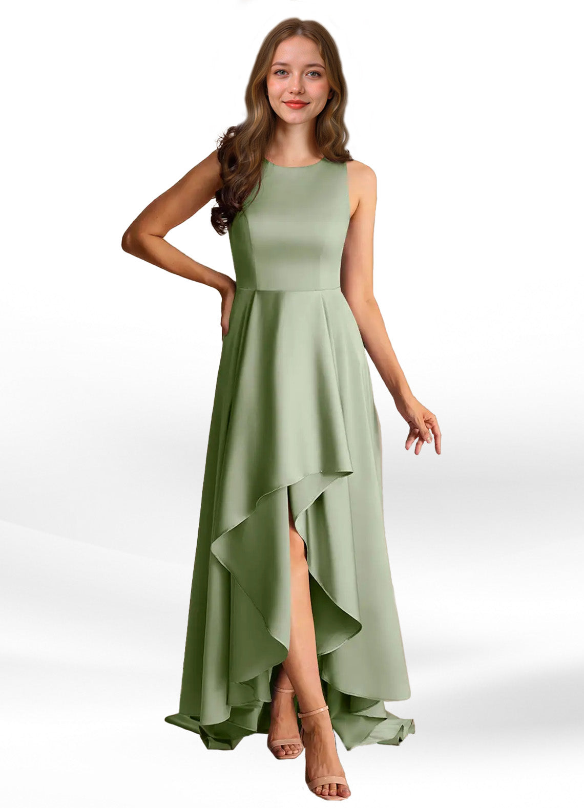 Augday Niles A-Line Trains Stretch Satin Dress