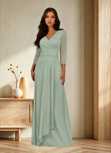 Augday Annetta A-Line V-Neck Pleated Mesh Dress