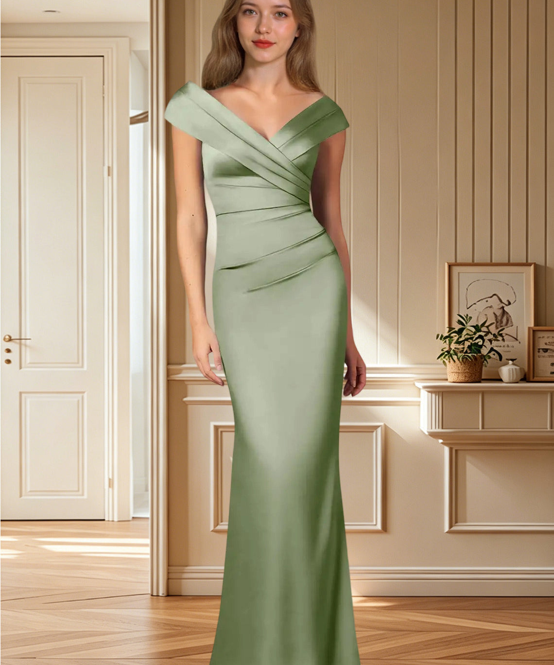 Augday Ludlow Mermaid Pleated Stretch Satin Dress