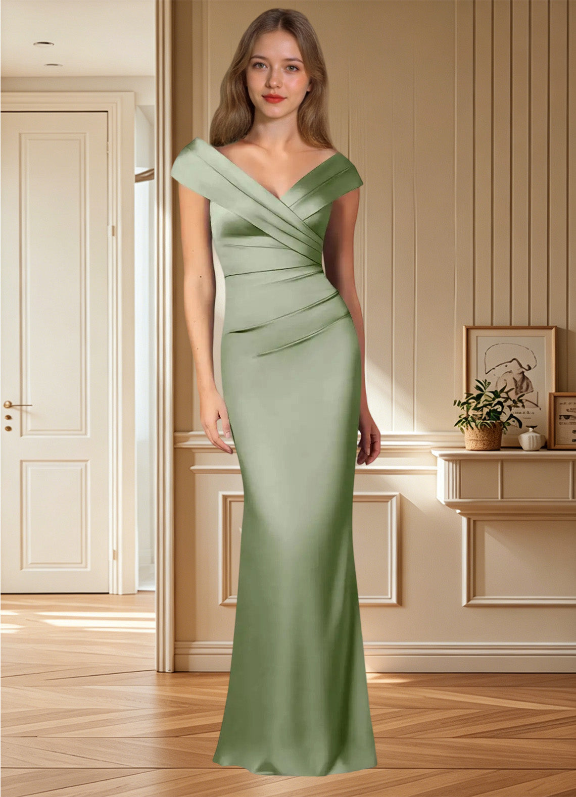 Augday Ludlow Mermaid Pleated Stretch Satin Dress