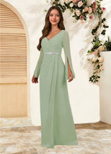 Augday Belinda A-Line V-Neck Pleated Chiffon Dress