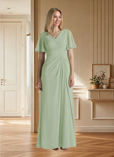 Augday Morning Glory A-Line V-Neck Ruched Chiffon Dress