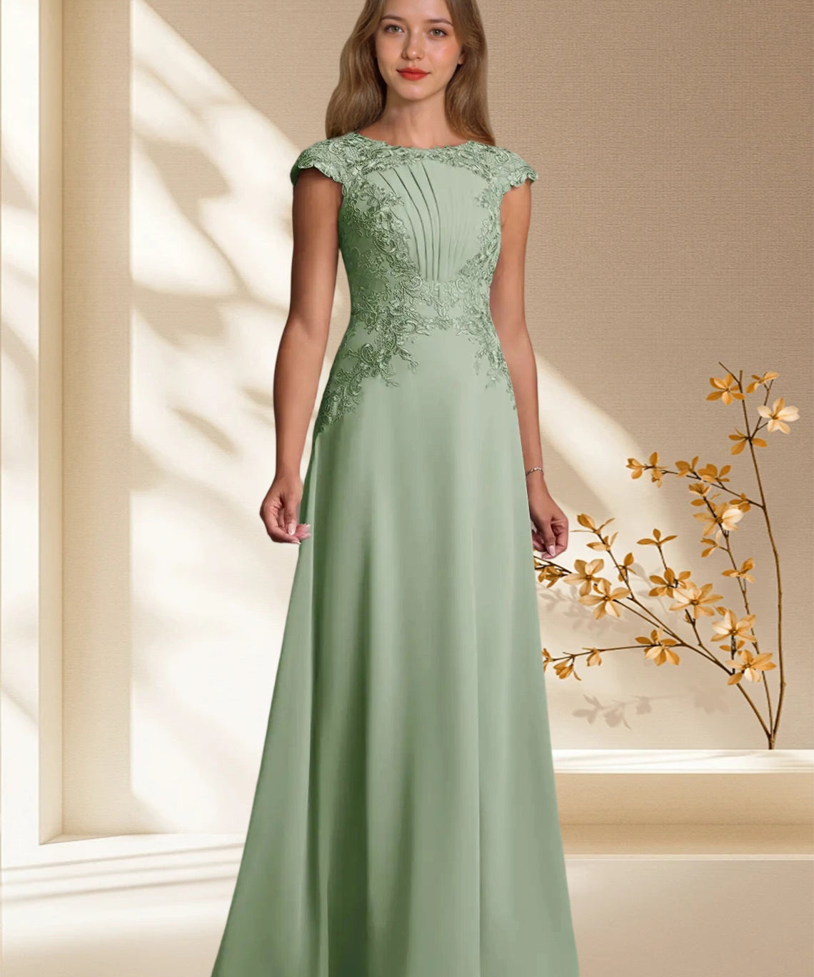 Augday Christi A-Line Lace Chiffon Dress