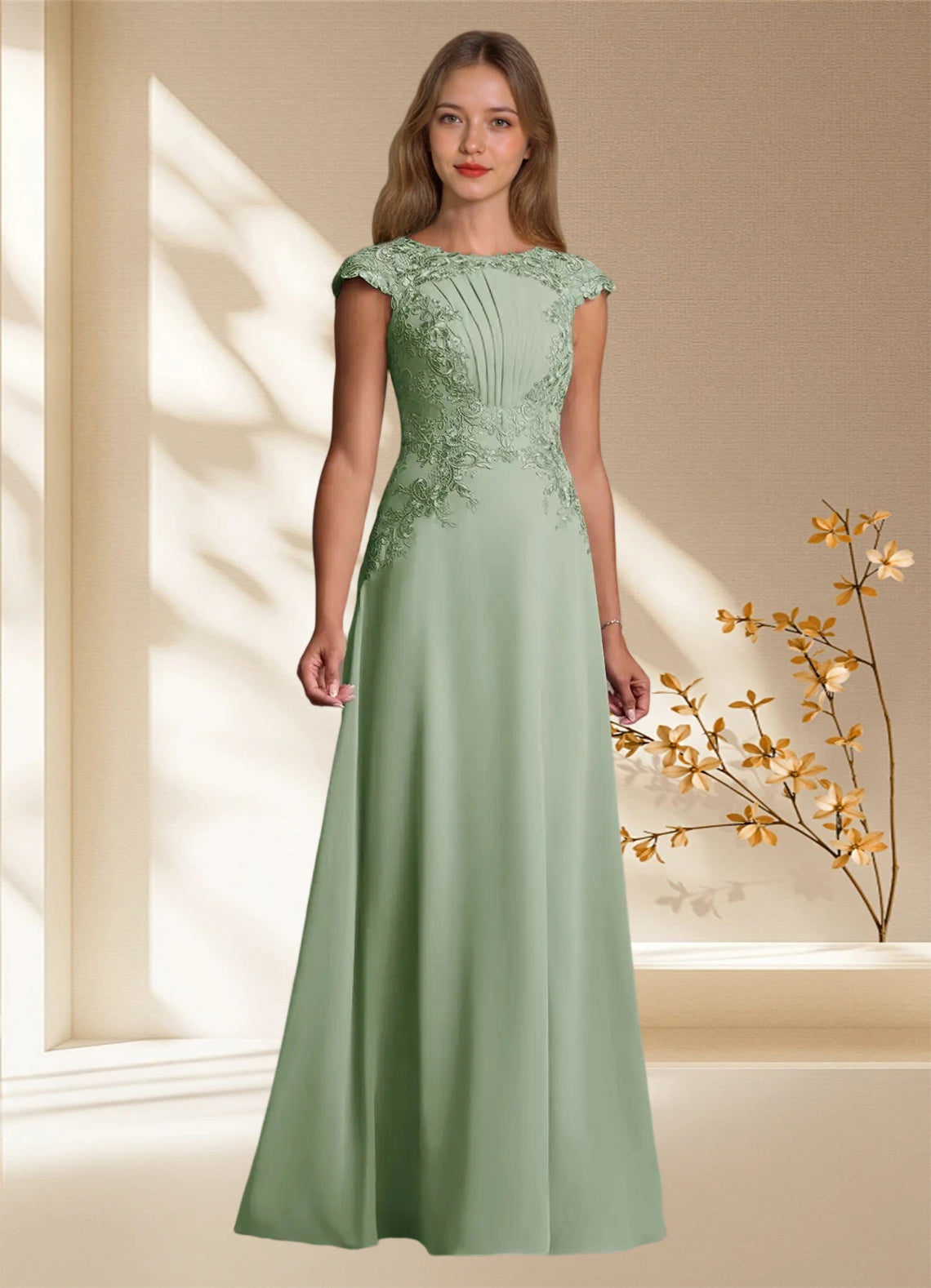 Augday Christi A-Line Lace Chiffon Dress