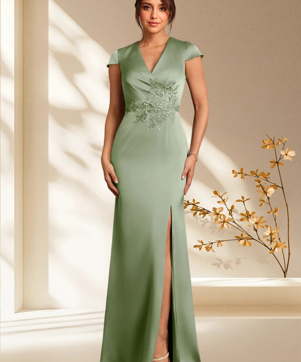 Augday Rilda Sheath Lace Stretch Satin Dress