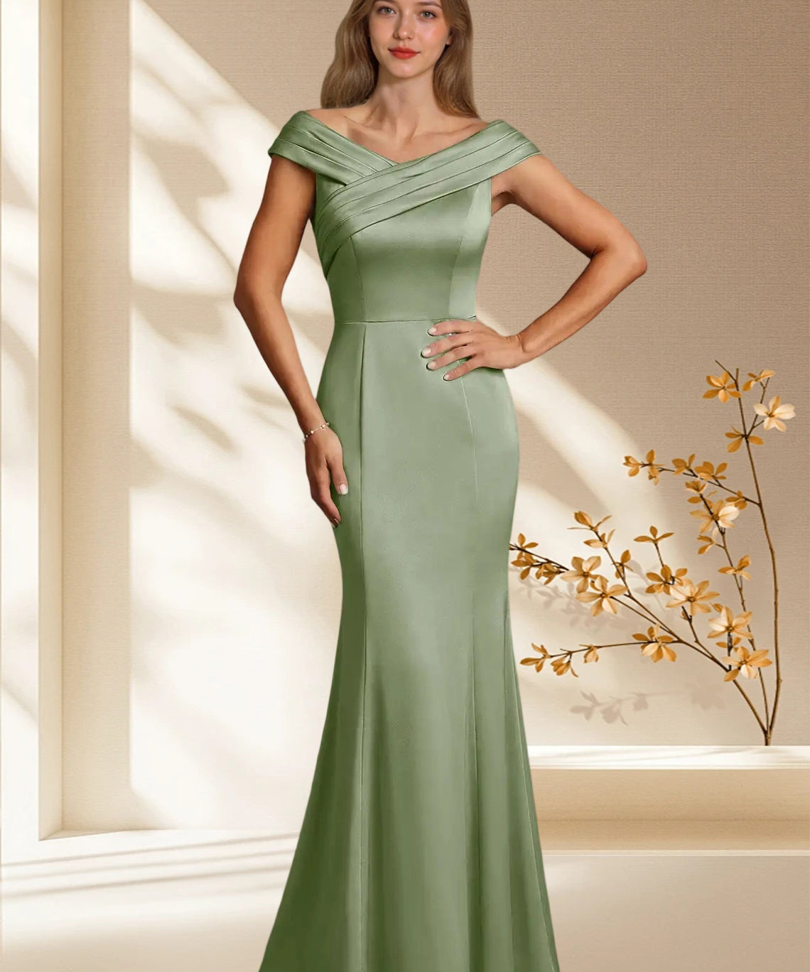 Augday Aberdeen Sheath Pleated Stretch Satin Dress