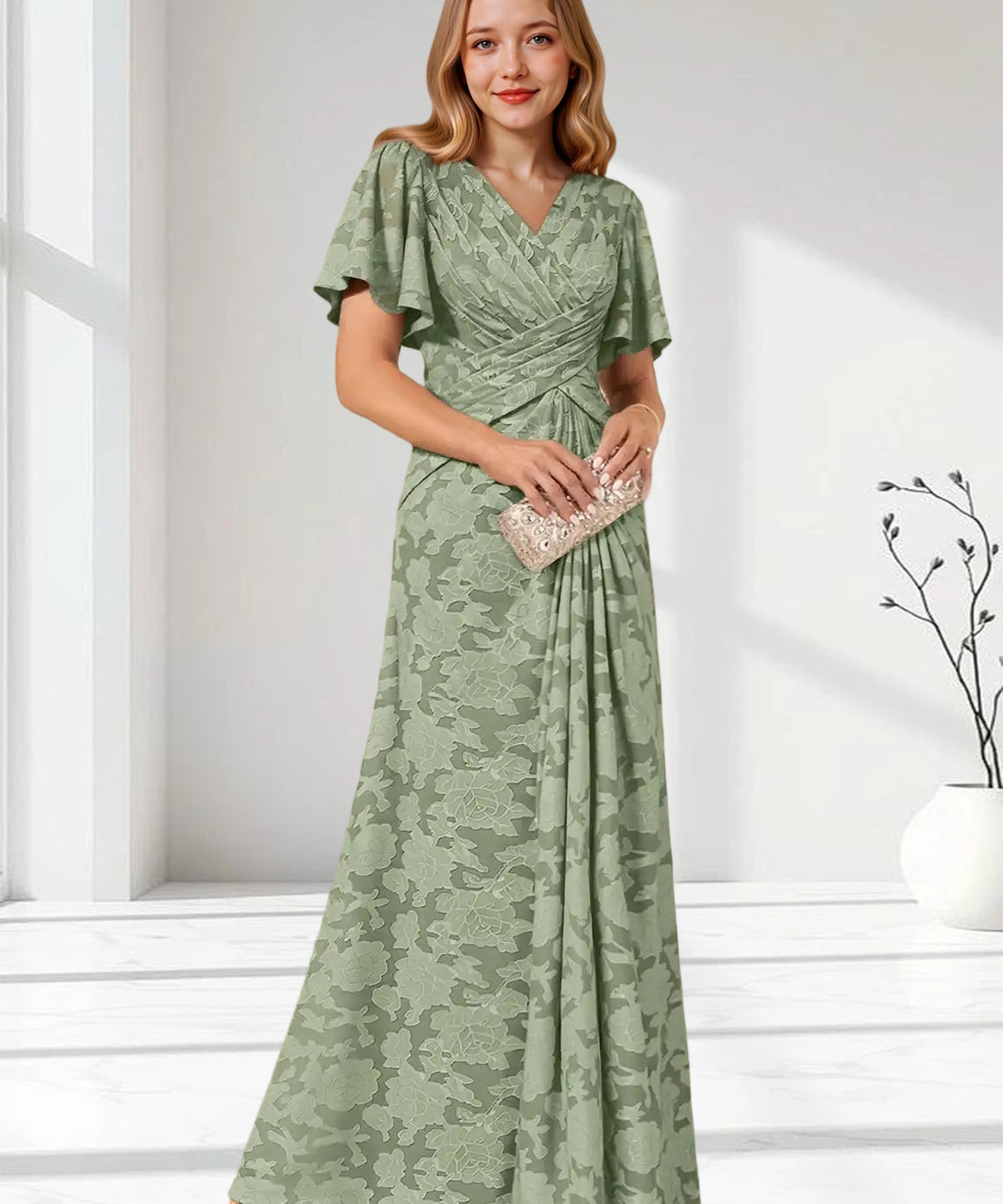 Augday Emmeline Pleated Floral Burnout Dress