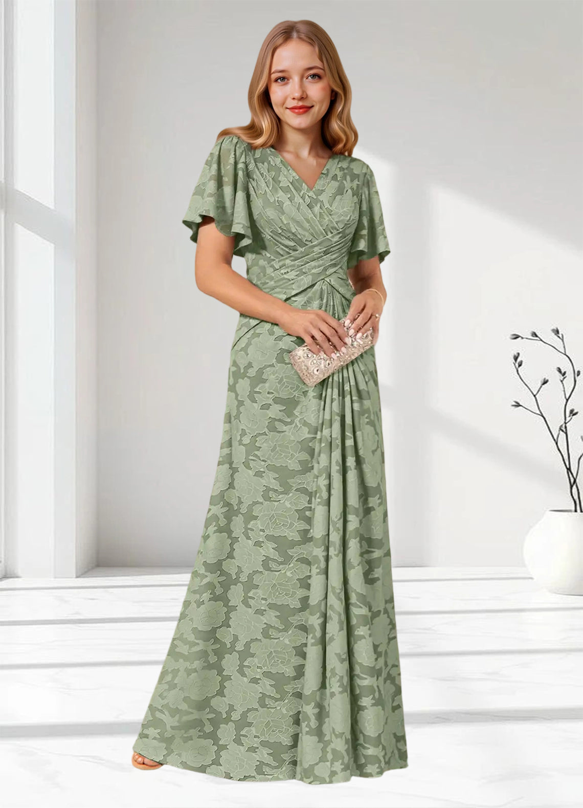 Augday Emmeline Pleated Floral Burnout Dress