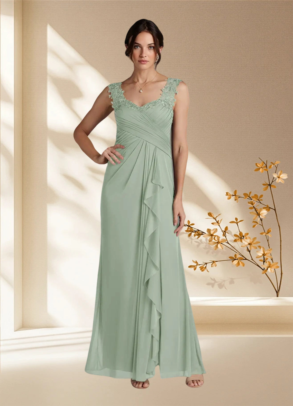 Augday Edelin A-Line Sweetheart Neckline Pleated Mesh Dress