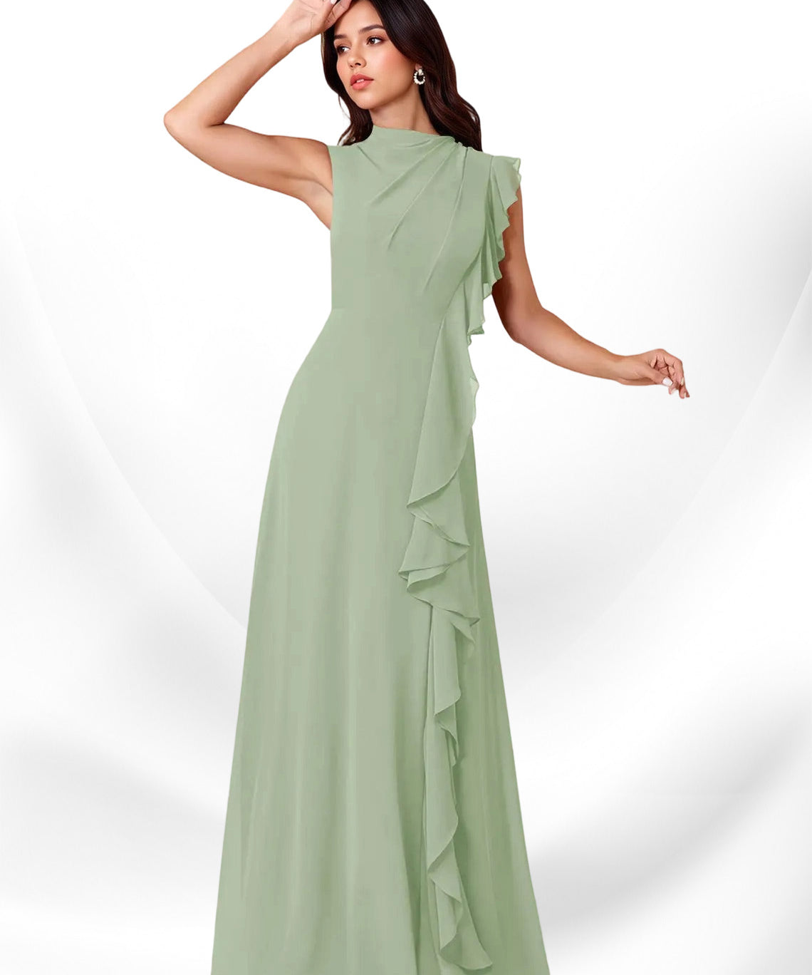 Augday Narine A-Line High Neckline Pleated Chiffon Dress