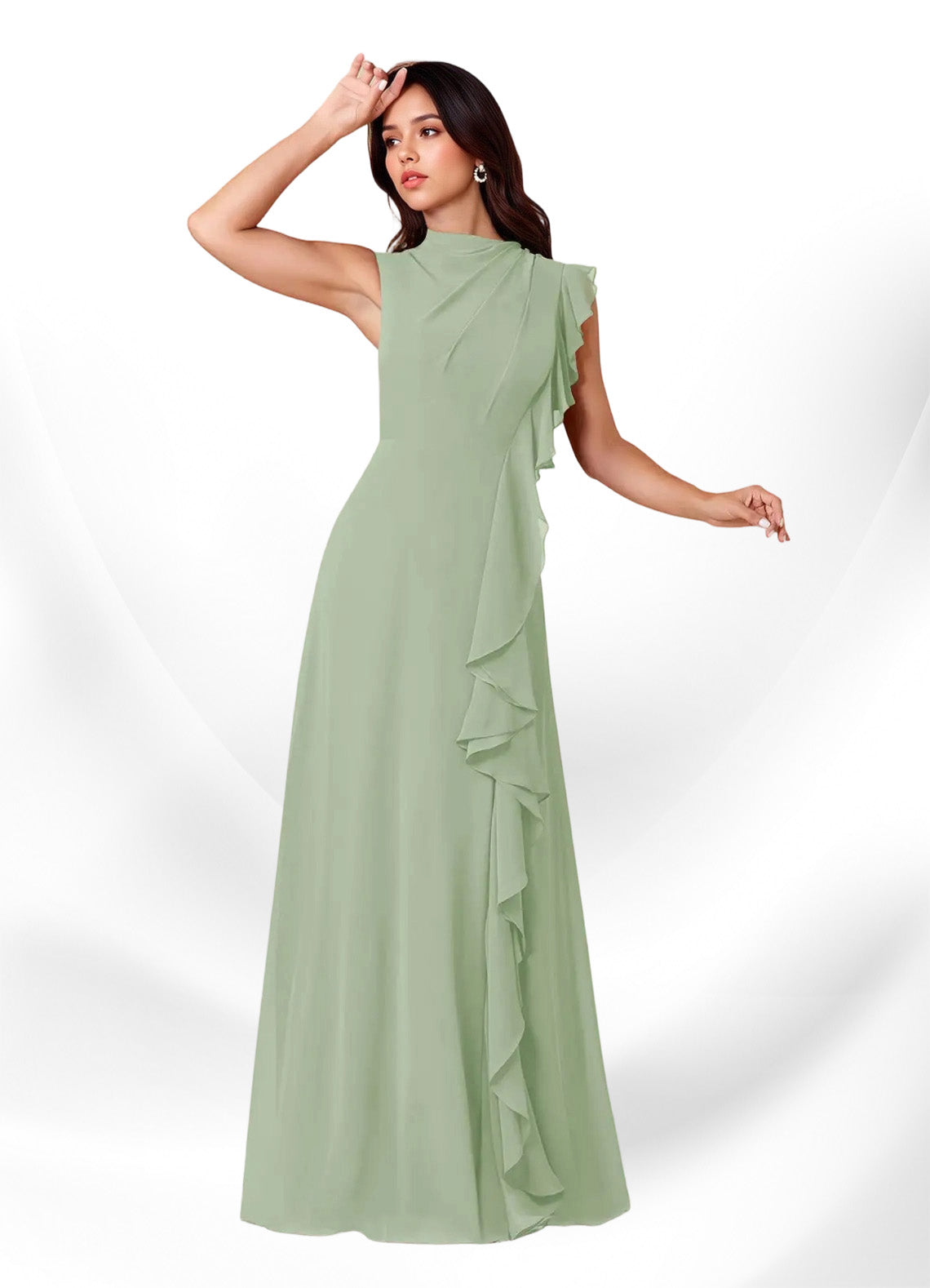 Augday Narine A-Line High Neckline Pleated Chiffon Dress
