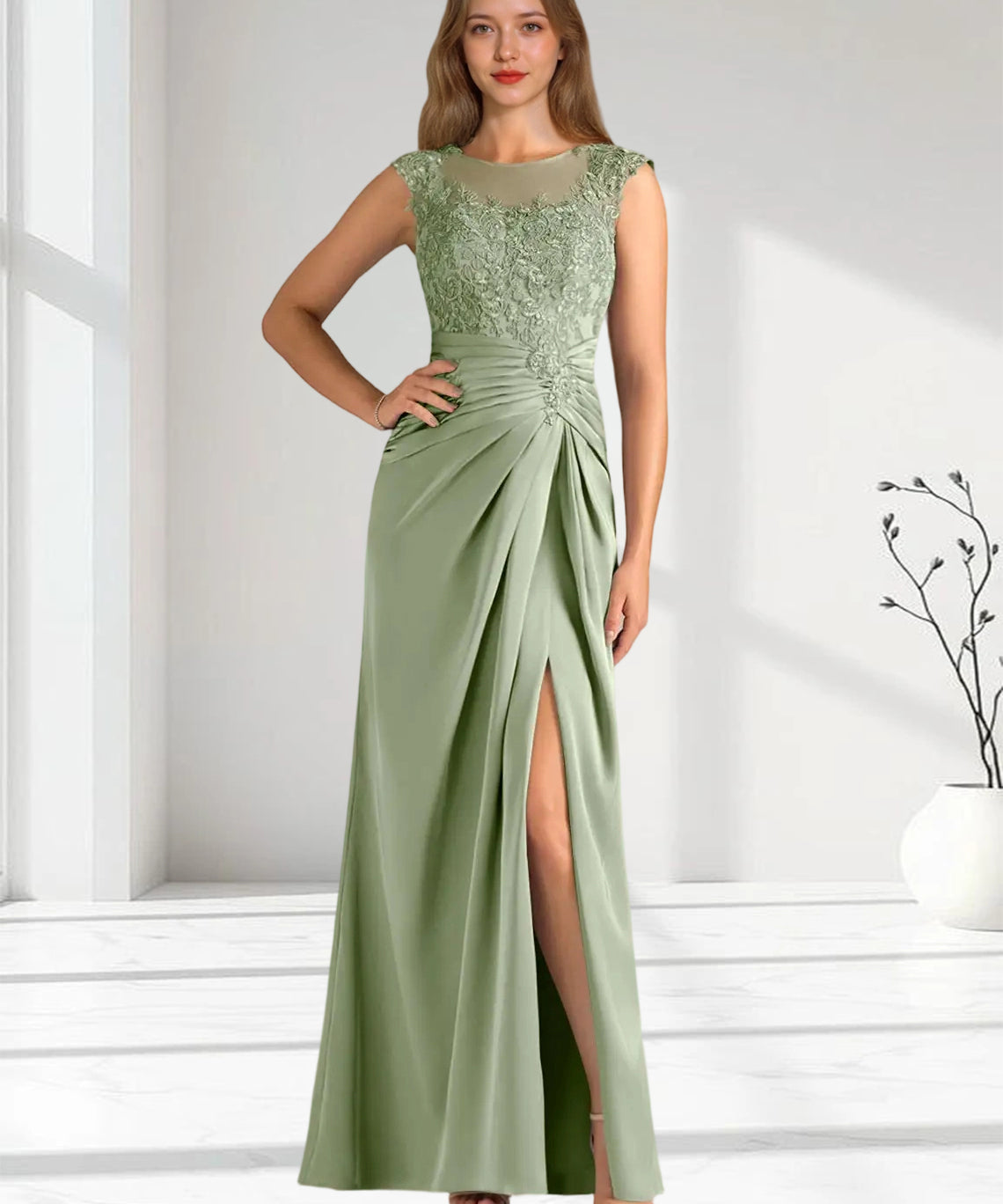 Augday Santa Barbara Sheath Pleated Stretch Satin Dress