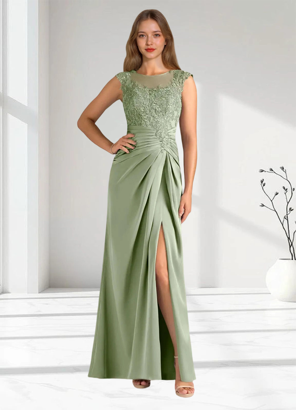 Augday Santa Barbara Sheath Pleated Stretch Satin Dress