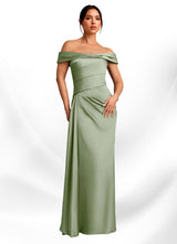 Augday Beah Sheath Off the Shoulder Stretch Satin Dress
