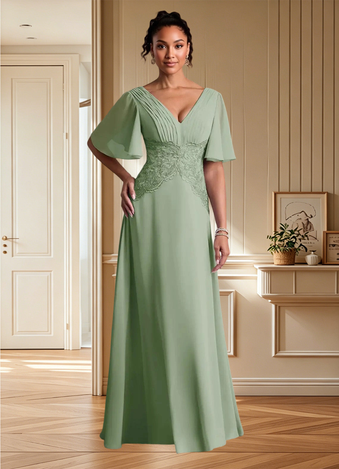 Augday Milliat A-Line Lace Chiffon Dress