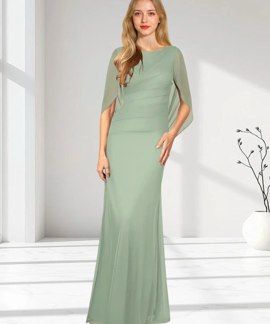 Augday Belladonna Mermaid Scoop Pleated Mesh Dress