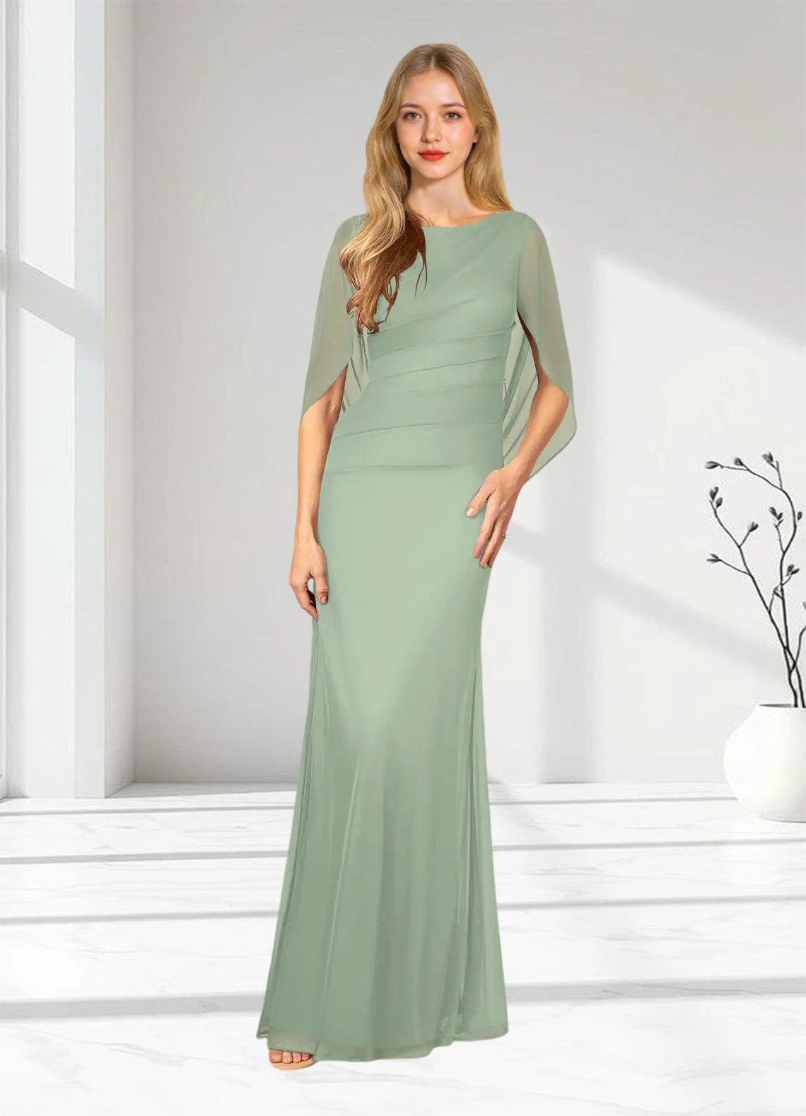 Augday Belladonna Mermaid Scoop Pleated Mesh Dress