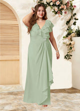Augday Snapdragon A-Line V-Neck Ruched Chiffon Dress