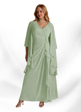 Augday Manuella A-Line V-Neck Pleated Chiffon Dress
