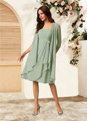 Augday Olivia A-Line Square Neckline Pleated Chiffon Dress