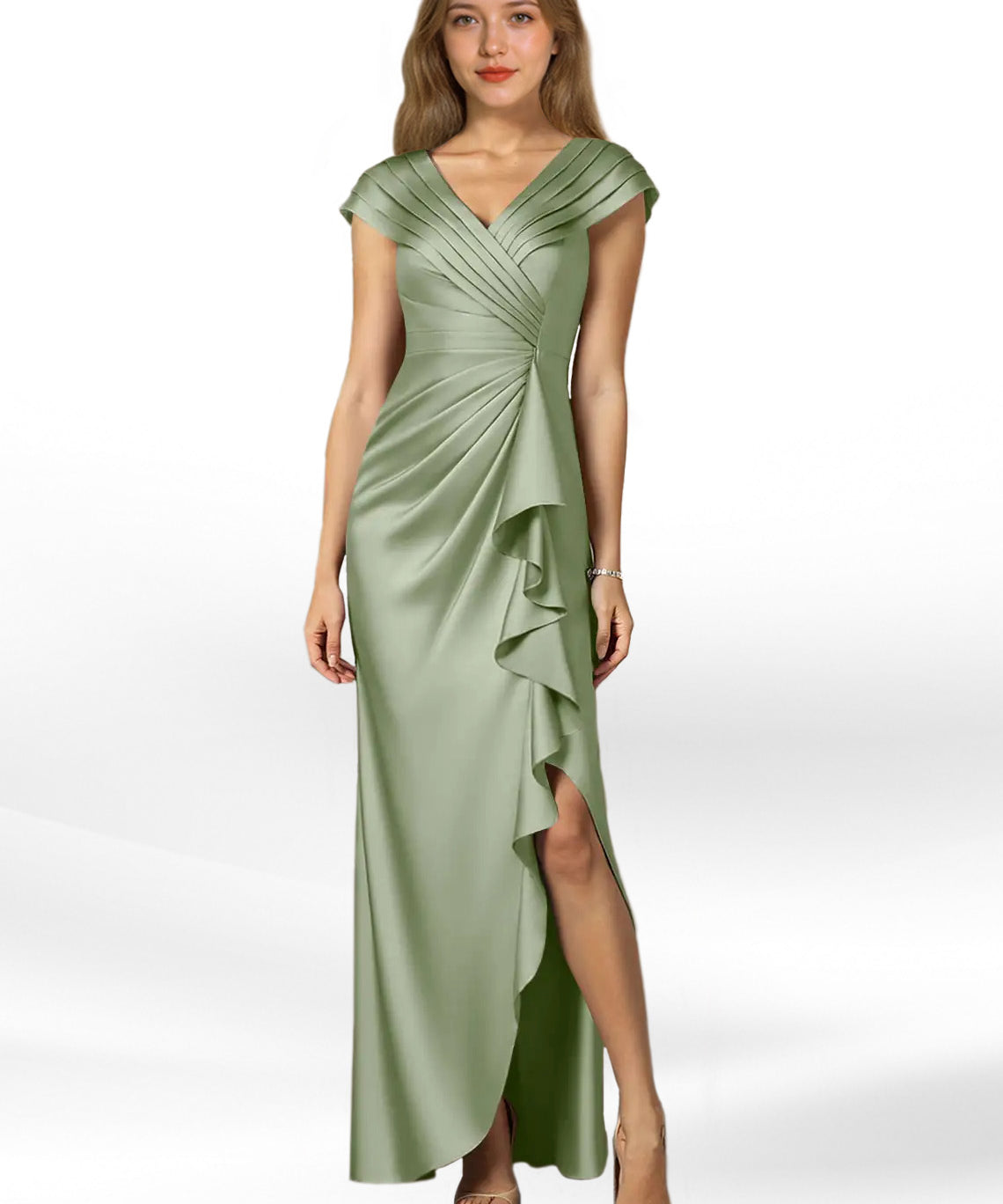 Augday Anderson A-Line Pleated Stretch Satin Dress