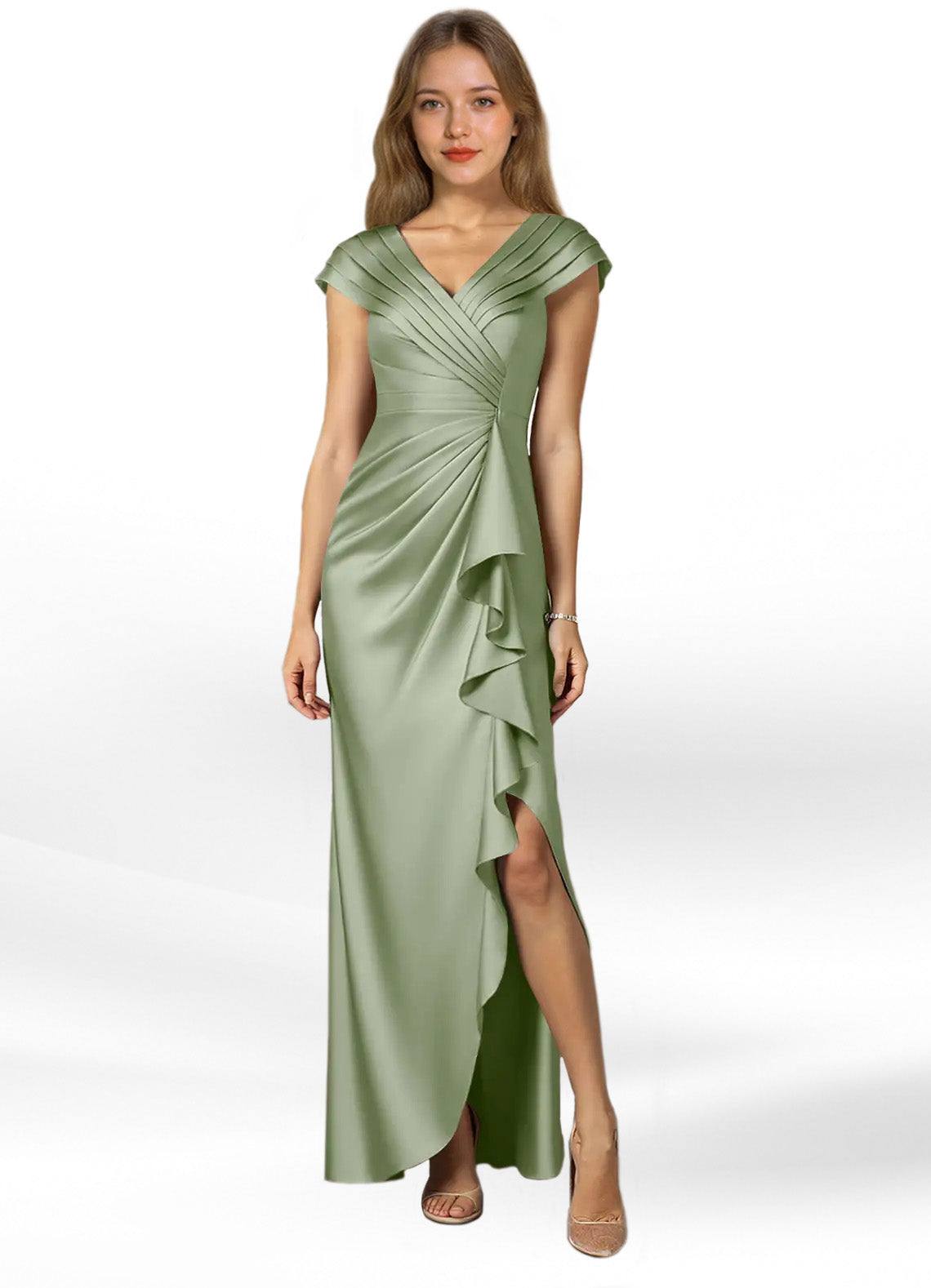 Augday Anderson A-Line Pleated Stretch Satin Dress