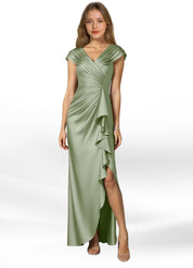 Augday Anderson A-Line Pleated Stretch Satin Dress