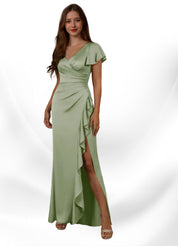 Augday Roya Mermaid V-Neck Pleated Stretch Satin