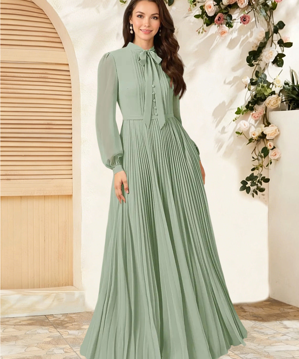 Augday Adellah A-Line Pleated Chiffon Dress