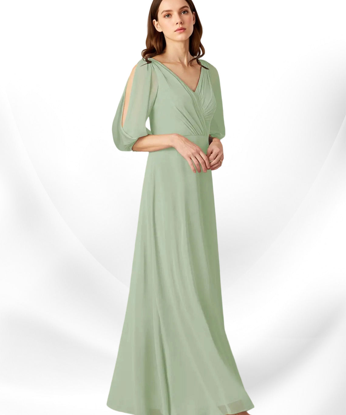 Augday Bronwyn A-Line V-Neck Ruched Chiffon Dress