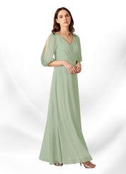 Augday Bronwyn A-Line V-Neck Ruched Chiffon Dress