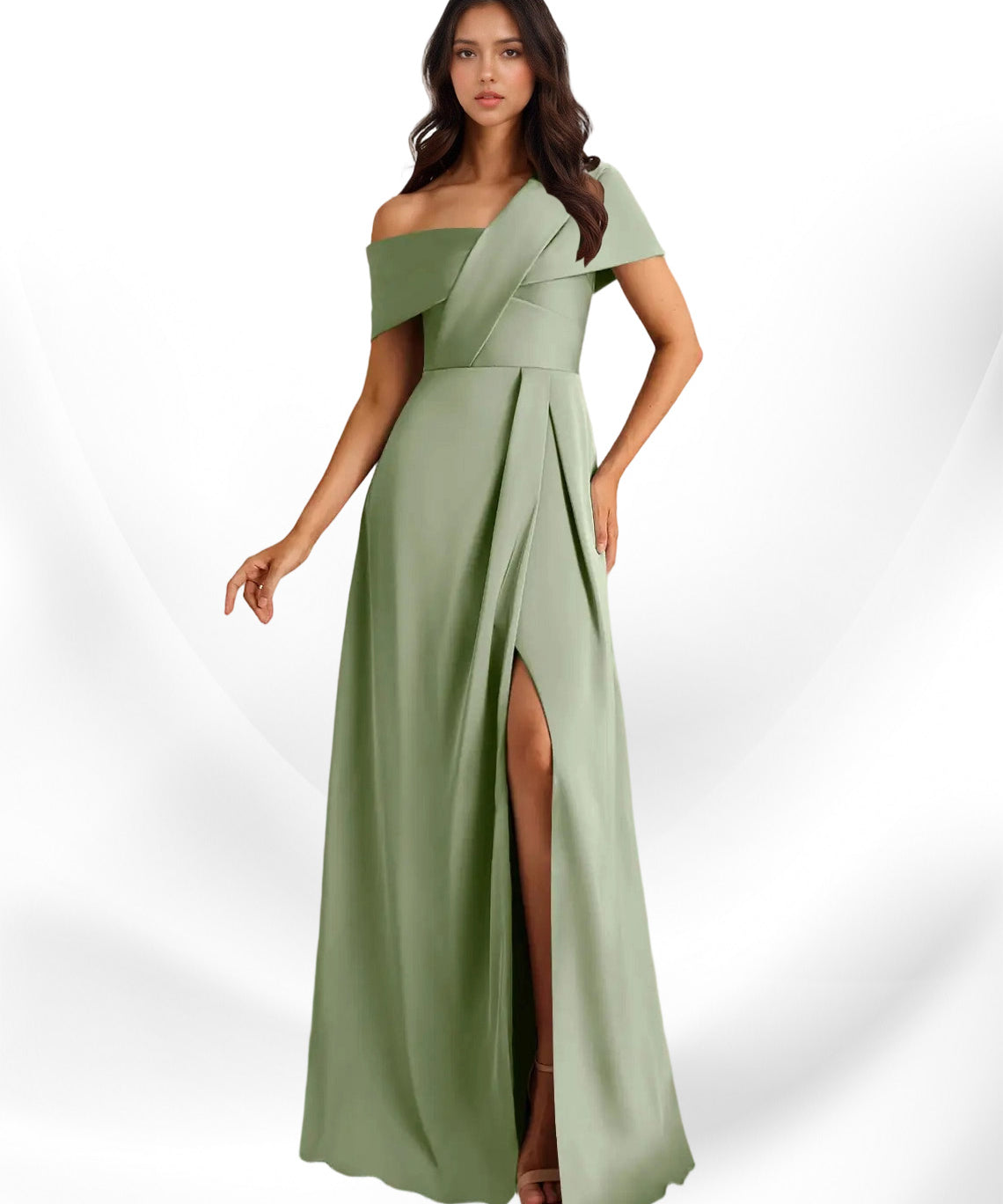 Augday Milton A-Line Pleated Stretch Satin Dress