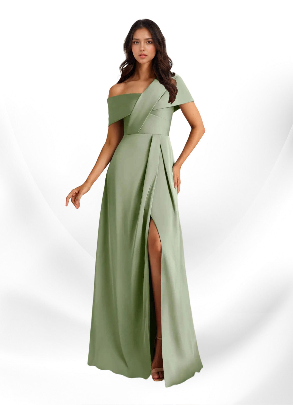 Augday Milton A-Line Pleated Stretch Satin Dress