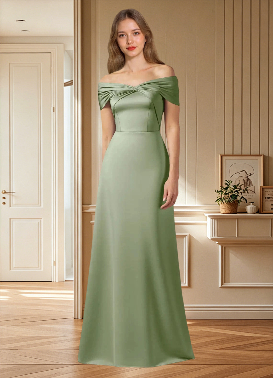 Augday Amelia A-Line Off the Shoulder Stretch Satin Dress