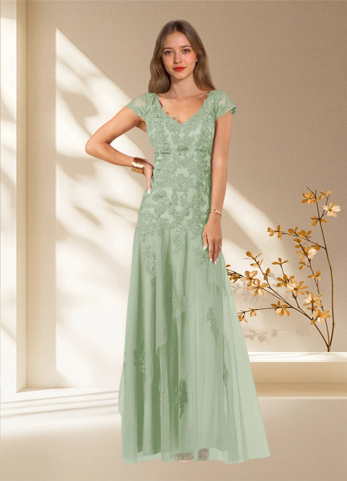 Augday Romy Mermaid V-Neck Sequins Tulle Dress