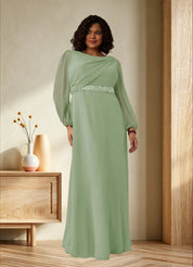 Augday Priyanka A-Line Boatneck Pleated Chiffon Dress