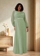 Augday Priyanka A-Line Boatneck Pleated Chiffon Dress