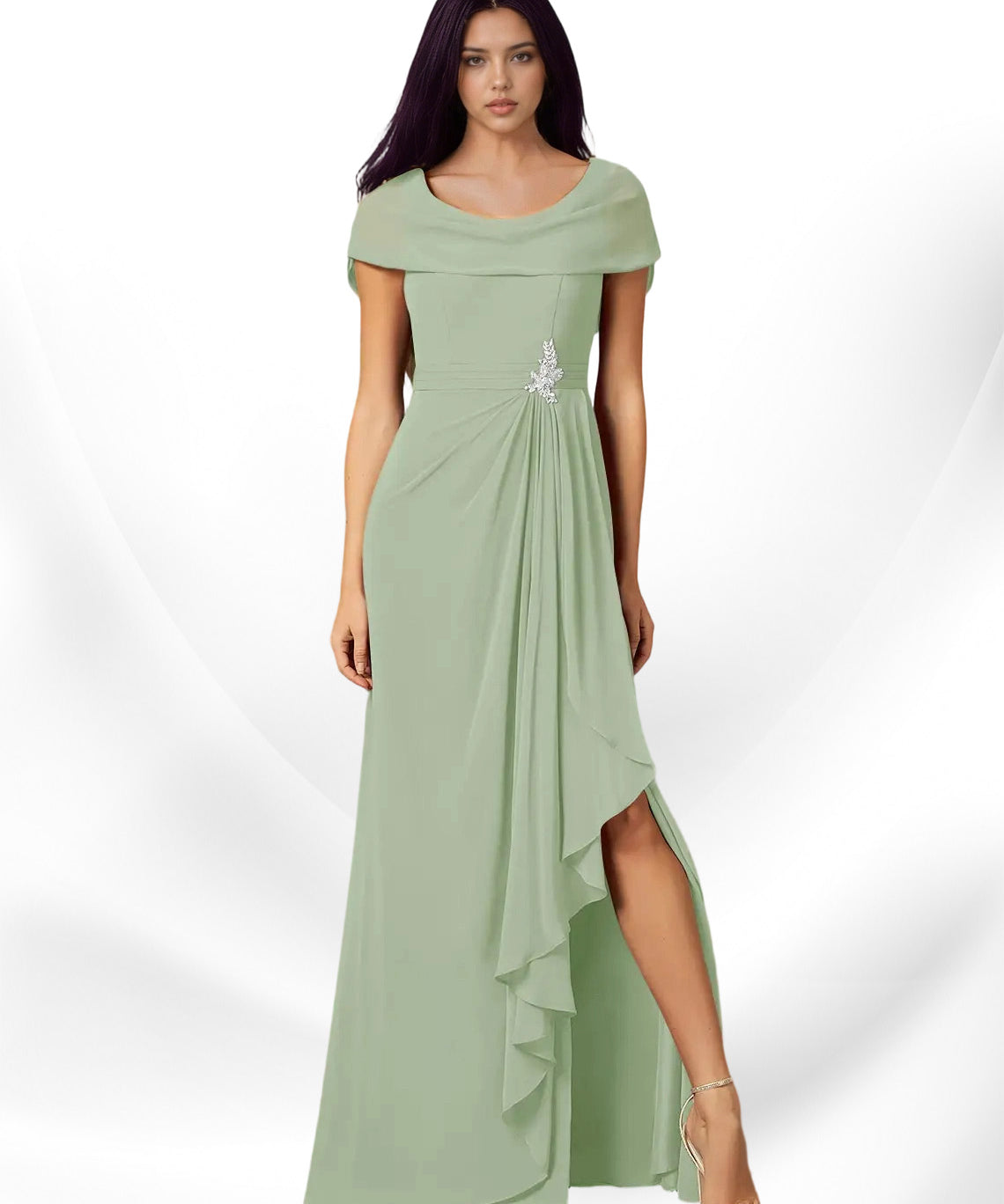 Augday Mary A-Line Side Slit Chiffon Dress