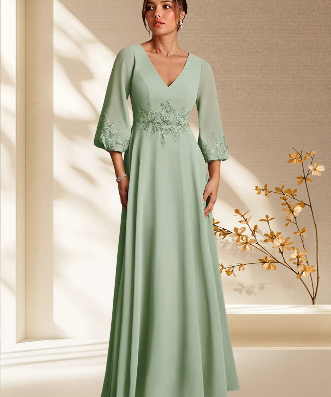 Augday Yorba A-Line Lace Chiffon Dress