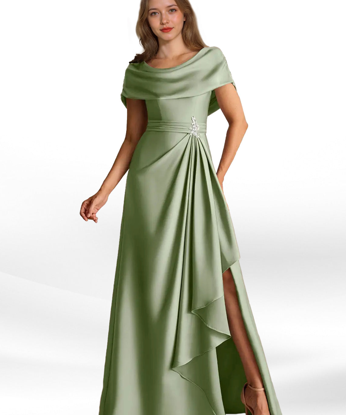 Augday Branford A-Line Pleated Stretch Satin Dress