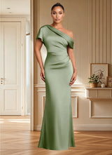 Augday Rutha Sheath One Shoulder Stretch Satin Dress