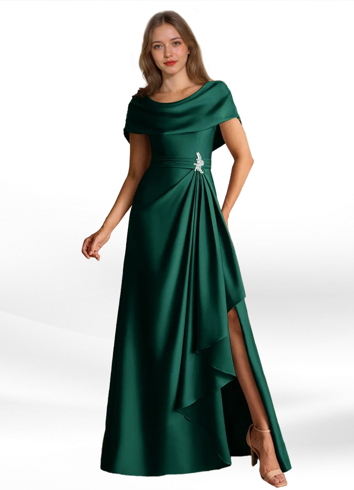 Augday Branford A-Line Pleated Stretch Satin Dress
