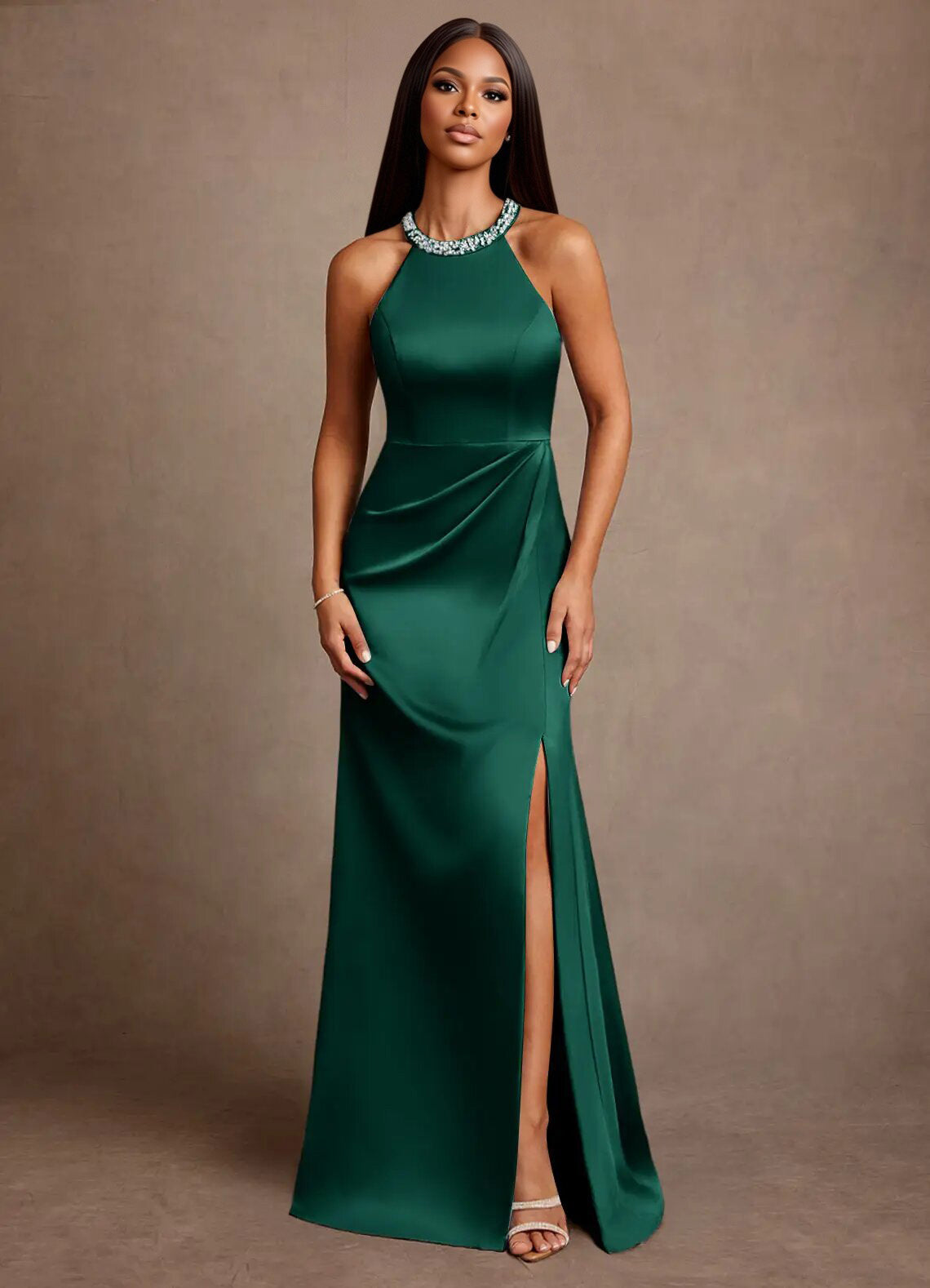 Augday Lawrence A-Line Pleated Stretch Satin Dress