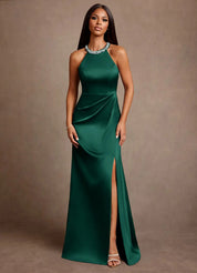 Augday Lawrence A-Line Pleated Stretch Satin Dress