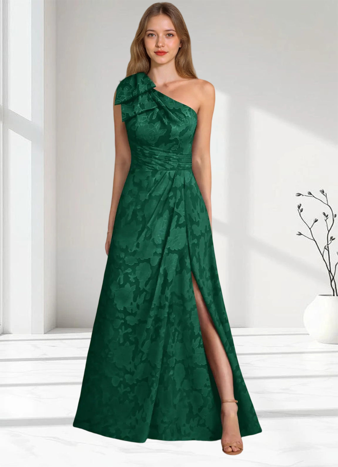 Augday Easton Ball-Gown One Shoulder Floral Burnout Dress